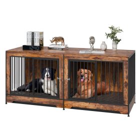VEVOR 75" Dog Crate Furniture for 2 Dogs, Extra Large Double Dog Crate Furniture Large Breed with Divider & Double Doors